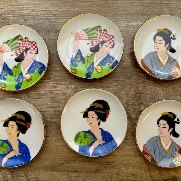 Asian plates small dishes vintage Heisei set of 6 - Picture 1 of 7